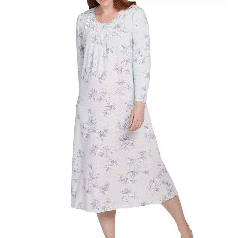 MISS ELAINE CUDDLEKNIT Nightgown Sz 3X Mint Blue Lavender Floral Long Lace